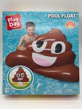 Play Day Emoji Poop Pool Float 4 Ft Wide Inflatable For Ages 9+ With Repair Patc